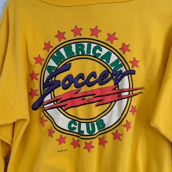 Vintage 80's Tropix Zone American Soccer Henley Sweatshirt Adult Large Yellow - Picture 3 of 11
